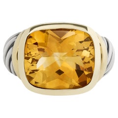 David Yurman Silver and 14K Yellow Gold Citrine Nobelesse Ring