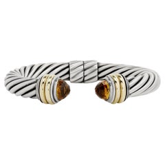 David Yurman Silver and 14K Yellow Gold Double Citrine Twisted Cuff Bracelet