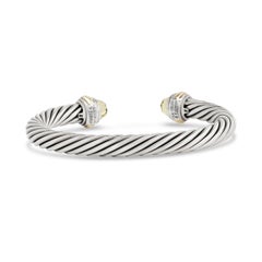 David Yurman Silver and 14K Yellow Gold Double Peridot Cable Cuff Bracelet