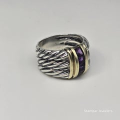 David Yurman Silber und 14KT Gold Ring Amethyst Ring