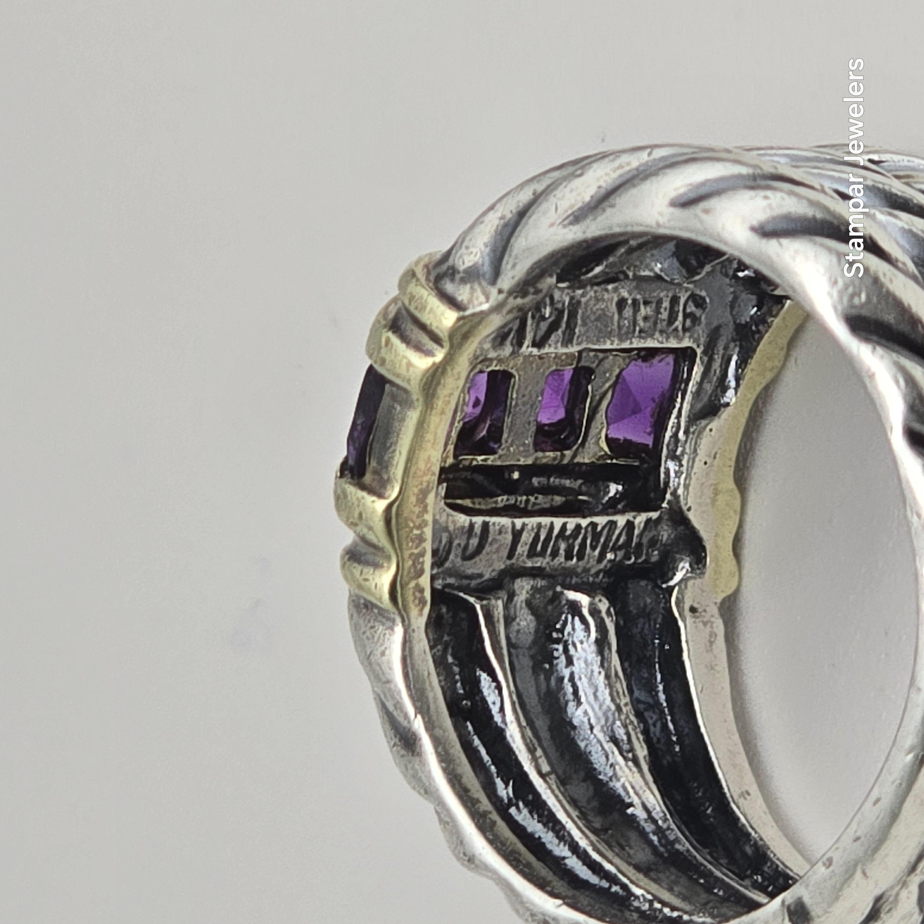David Yurman Silber und 14KT Gold Ring Amethyst Ring (Carréeschliff) im Angebot