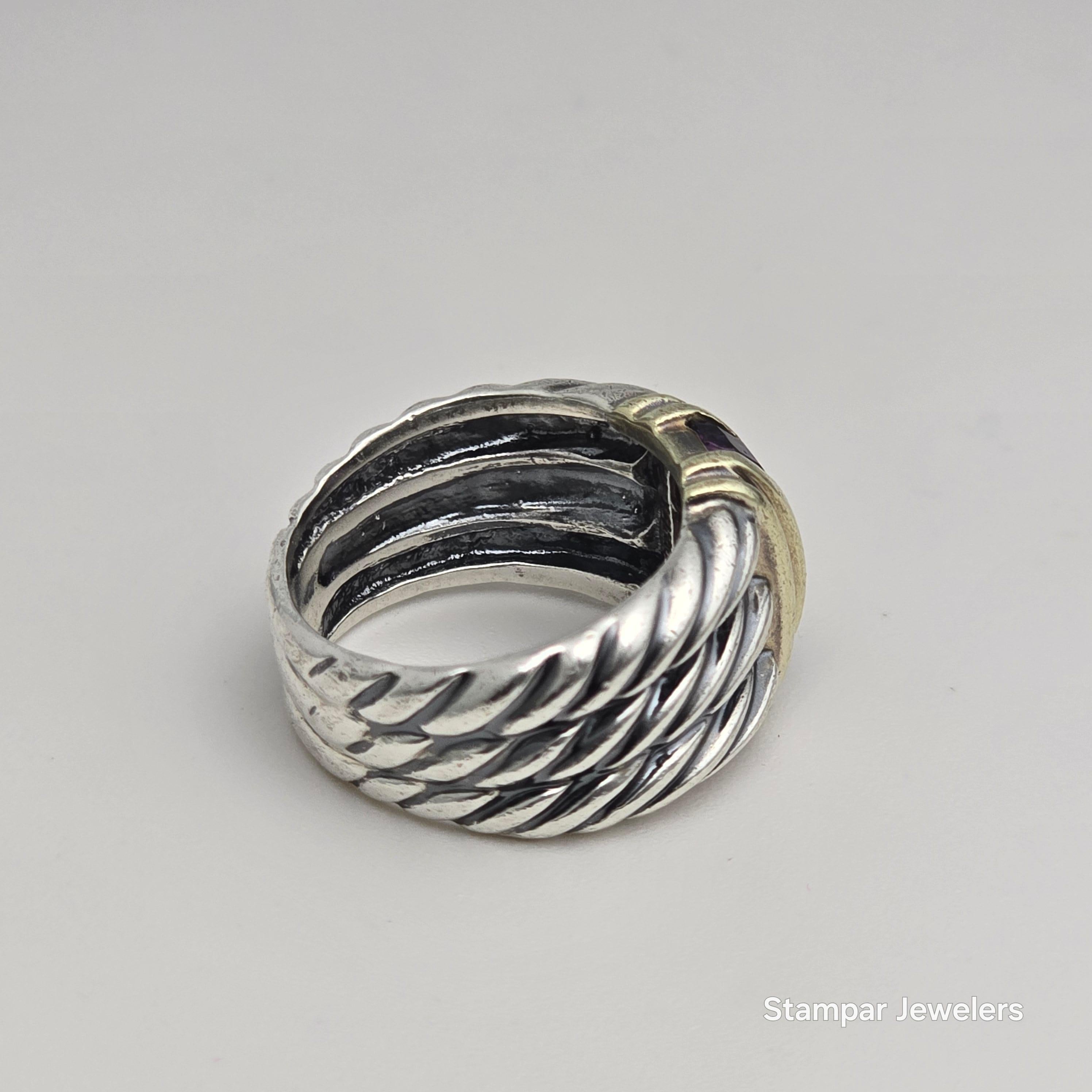 David Yurman Silber und 14KT Gold Ring Amethyst Ring im Zustand „Hervorragend“ im Angebot in Jupiter, FL
