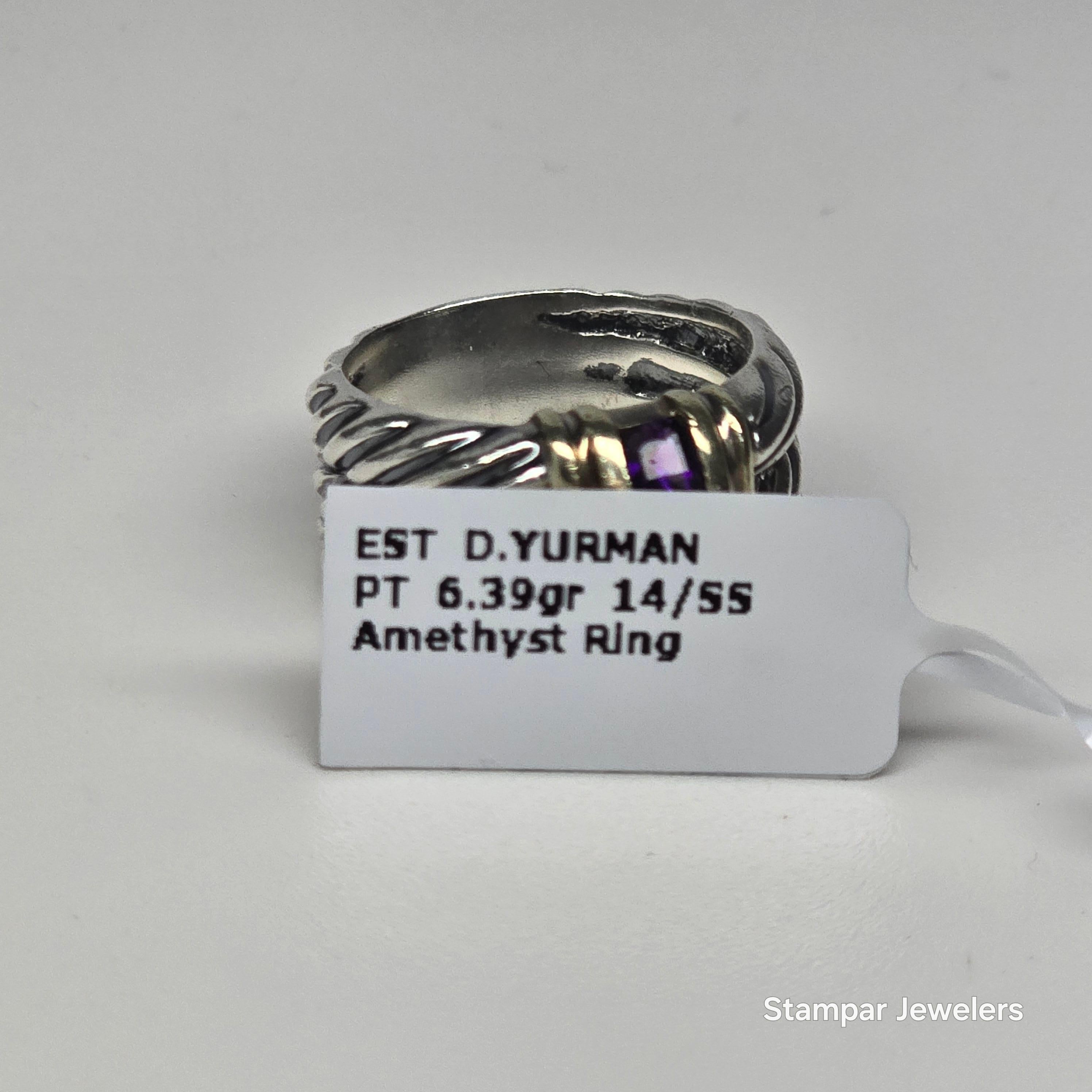 David Yurman Silber und 14KT Gold Ring Amethyst Ring für Damen oder Herren im Angebot