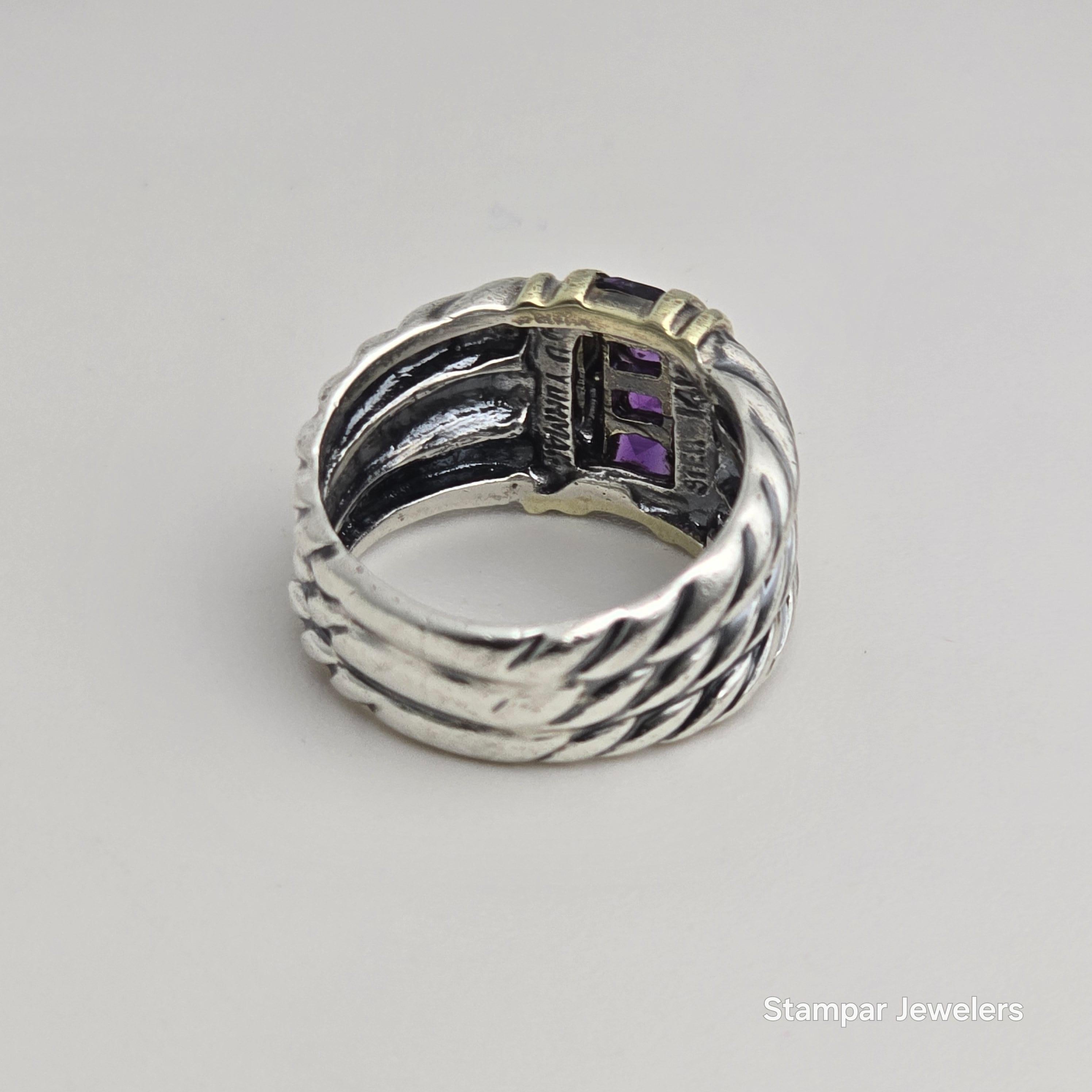 David Yurman Silber und 14KT Gold Ring Amethyst Ring im Angebot 1