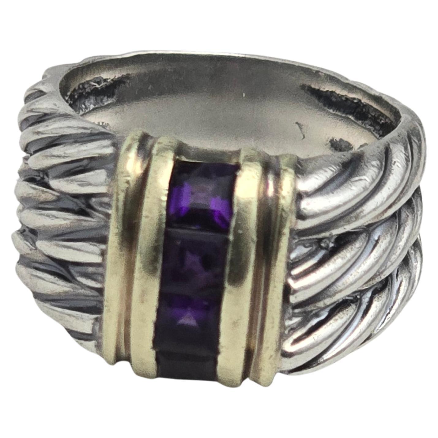 David Yurman bague en argent et or 14KT bague en améthyste