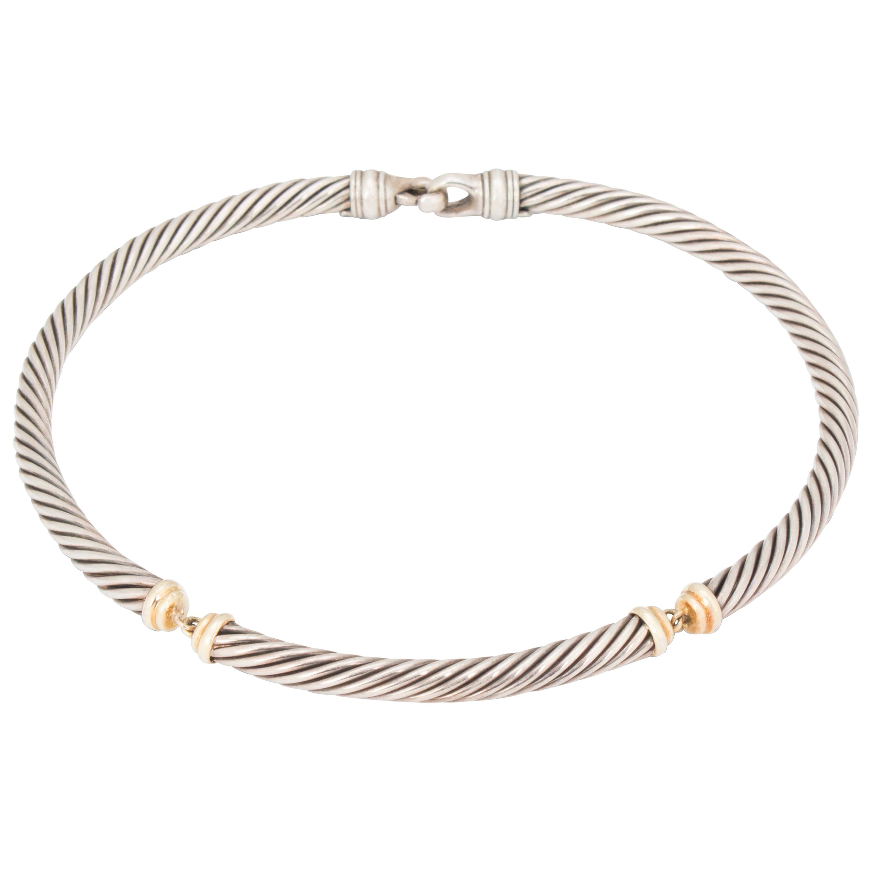 David Yurman Silver and 18 Karat Gold Choker Necklace