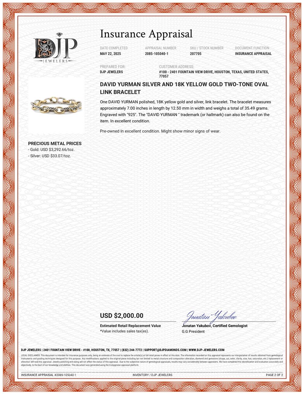 David Yurman Silver and 18K Yellow Gold Two-Tone Oval Link Bracelet 4