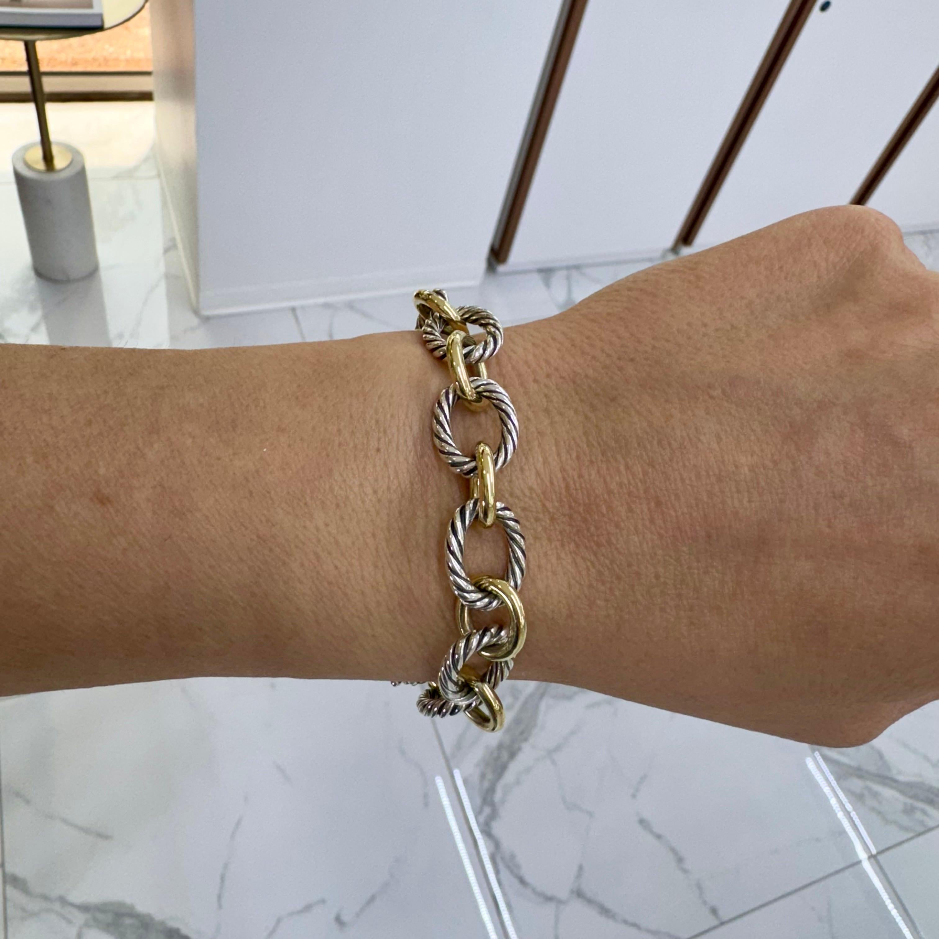 David Yurman Silver and 18K Yellow Gold Two-Tone Oval Link Bracelet 3