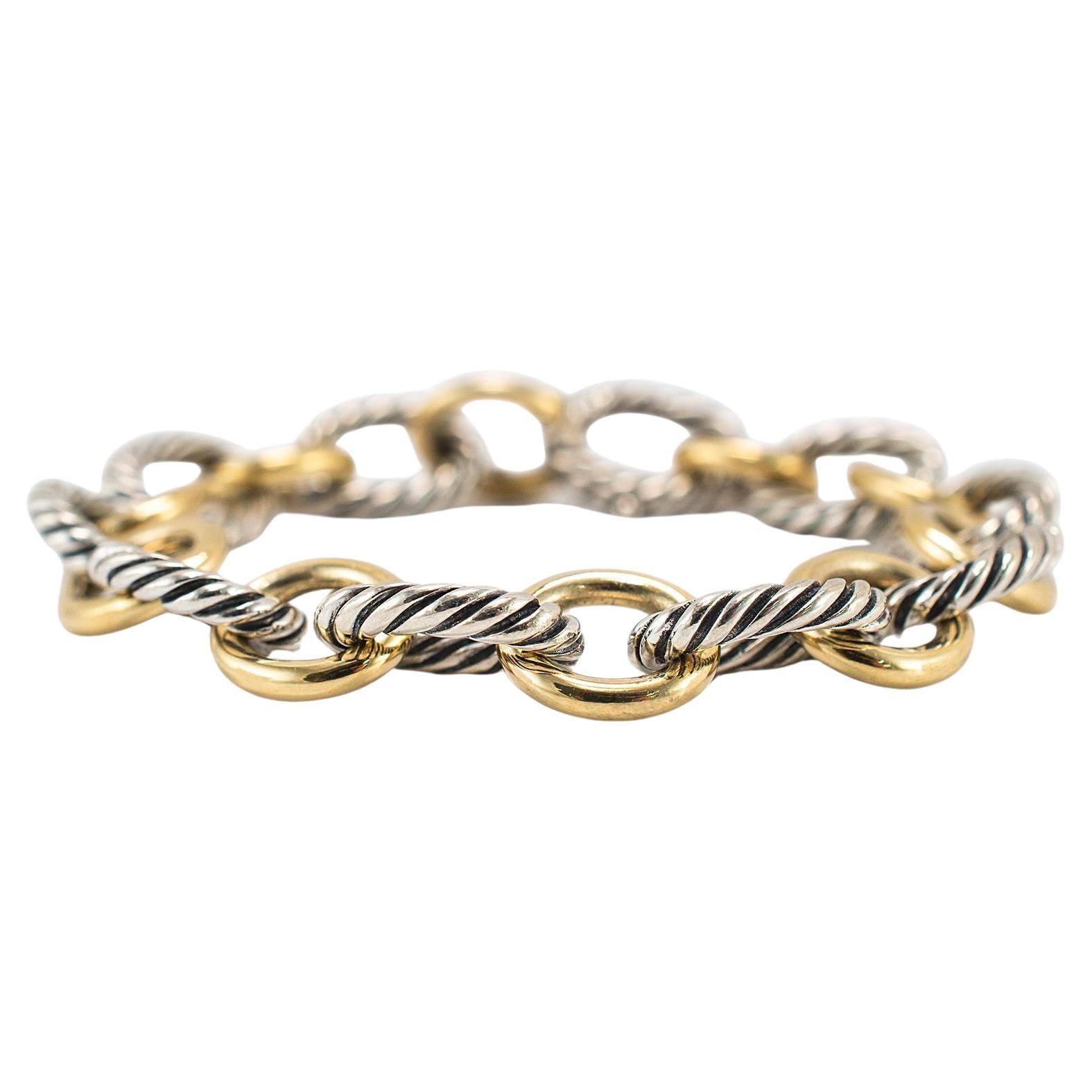 David Yurman Silver and 18K Yellow Gold Two-Tone Oval Link Bracelet