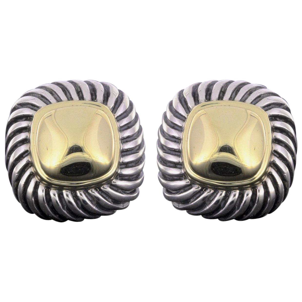 David Yurman Silver and Gold Albion Cable Stud Earrings with Gold Domes