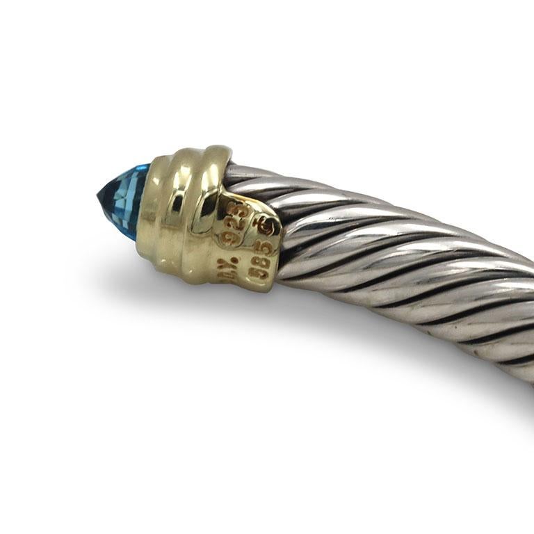 Women's or Men's David Yurman Silver and Gold Blue Topaz Cable Bracelet