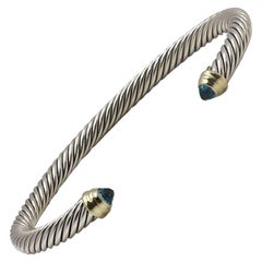 David Yurman Silver and Gold Blue Topaz Cable Bracelet