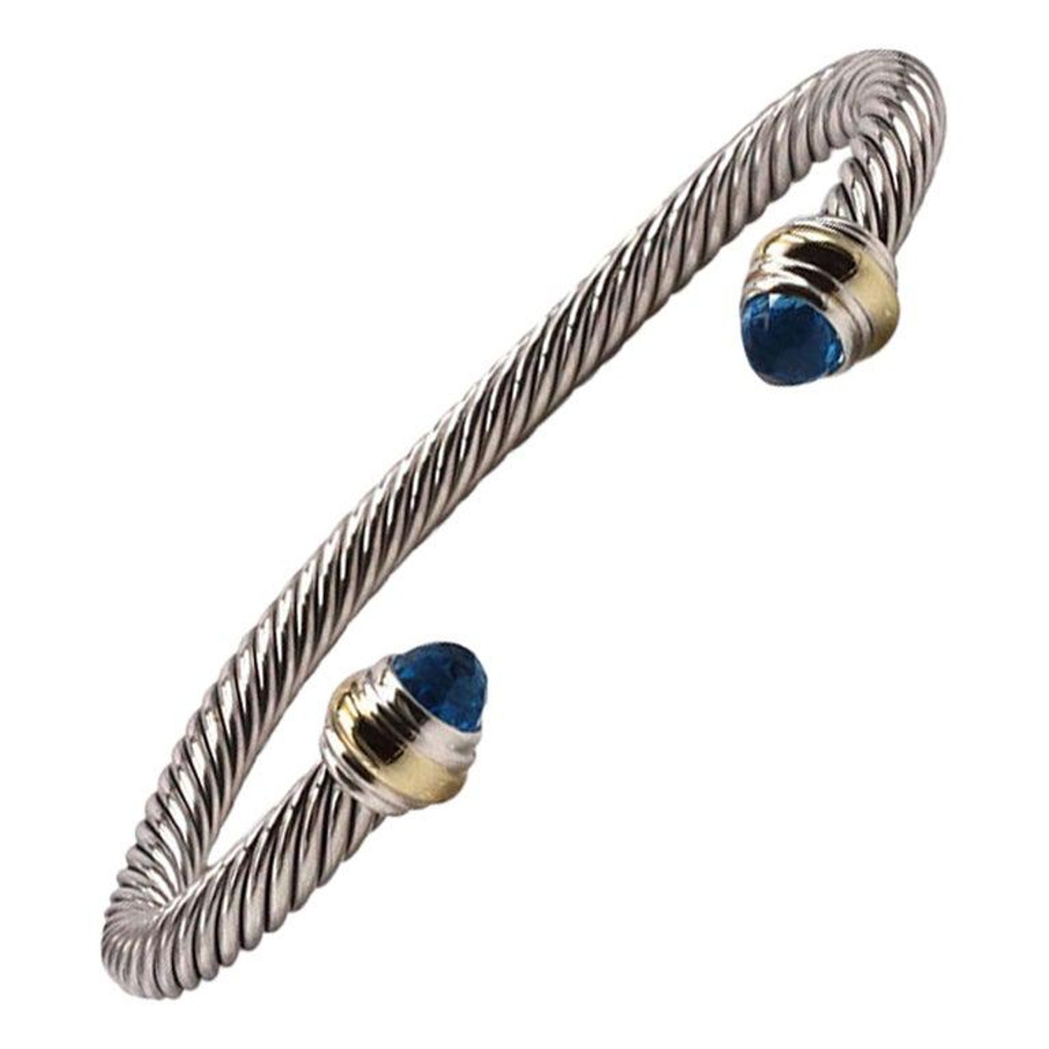 David Yurman Silver and Gold Blue Topaz Cable Bracelet at 1stDibs