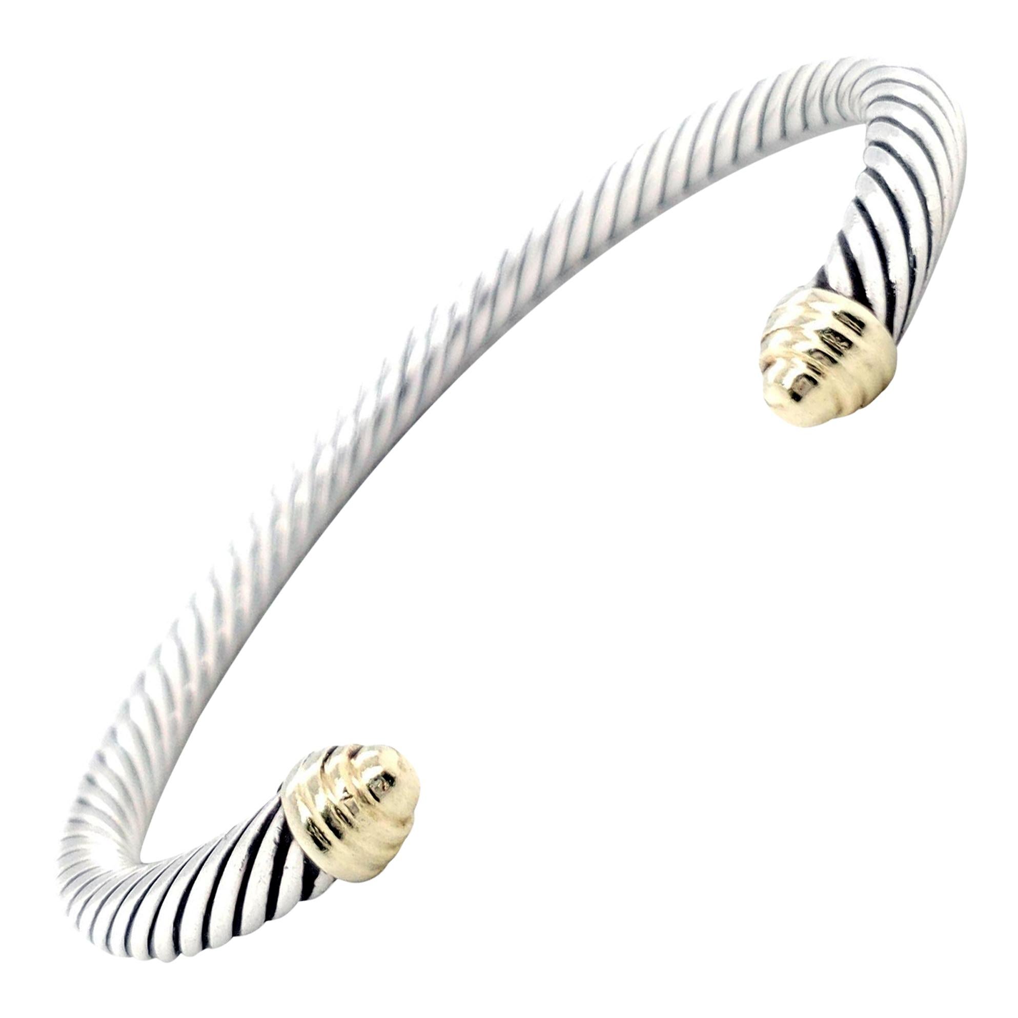 David Yurman Silver and Gold Cable Cuff Bracelet