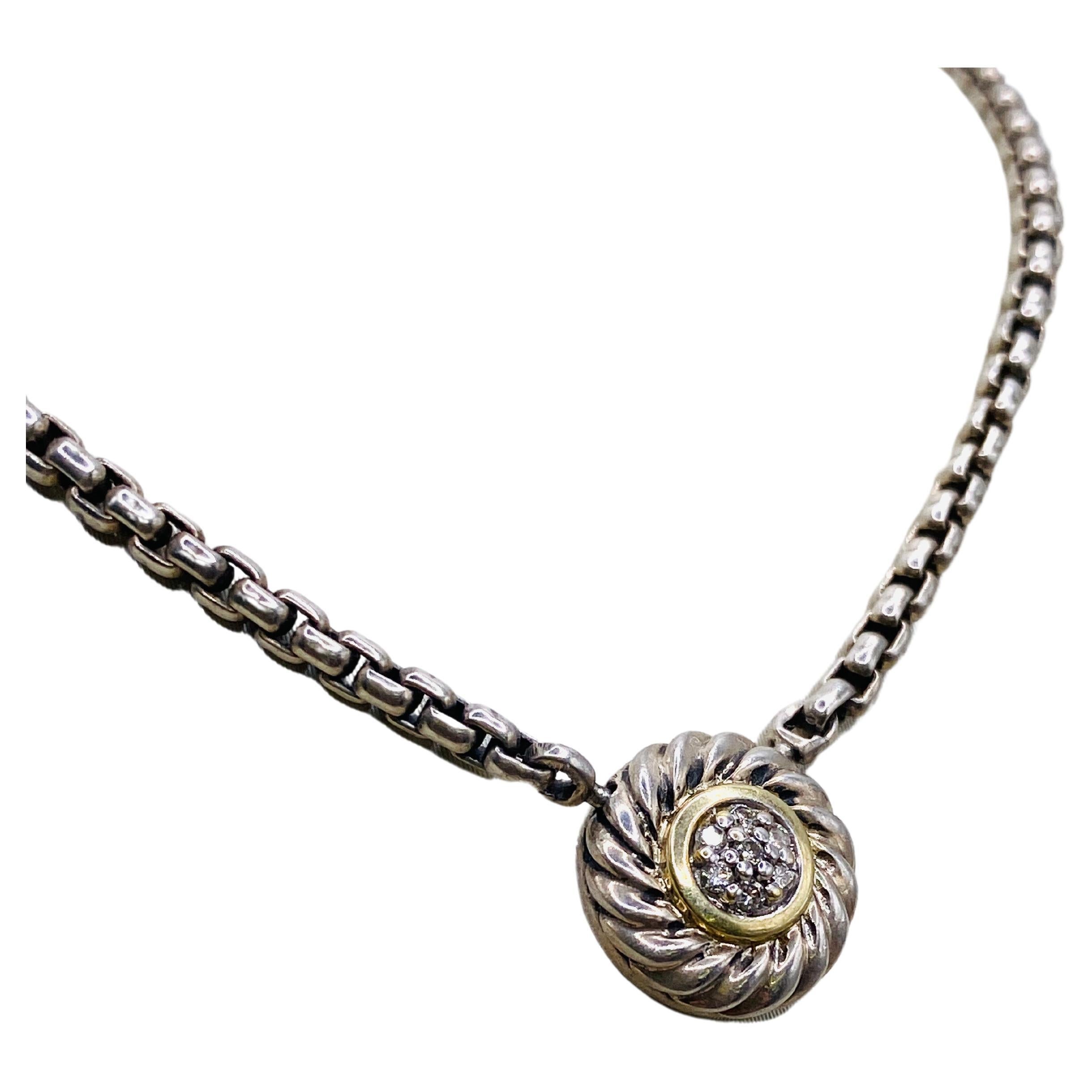 David Yurman Silver and Gold Diamond Cookie Necklace