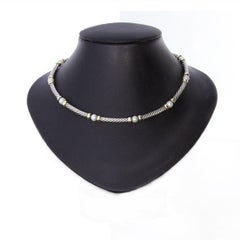 David Yurman Silver and Gold Hampton Cable Pearl Station Choker Necklace