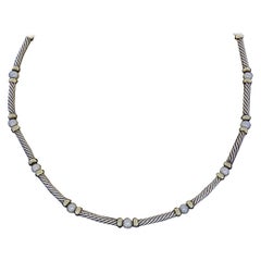 David Yurman Silver and Gold Hampton Cable Pearl Station Choker Necklace