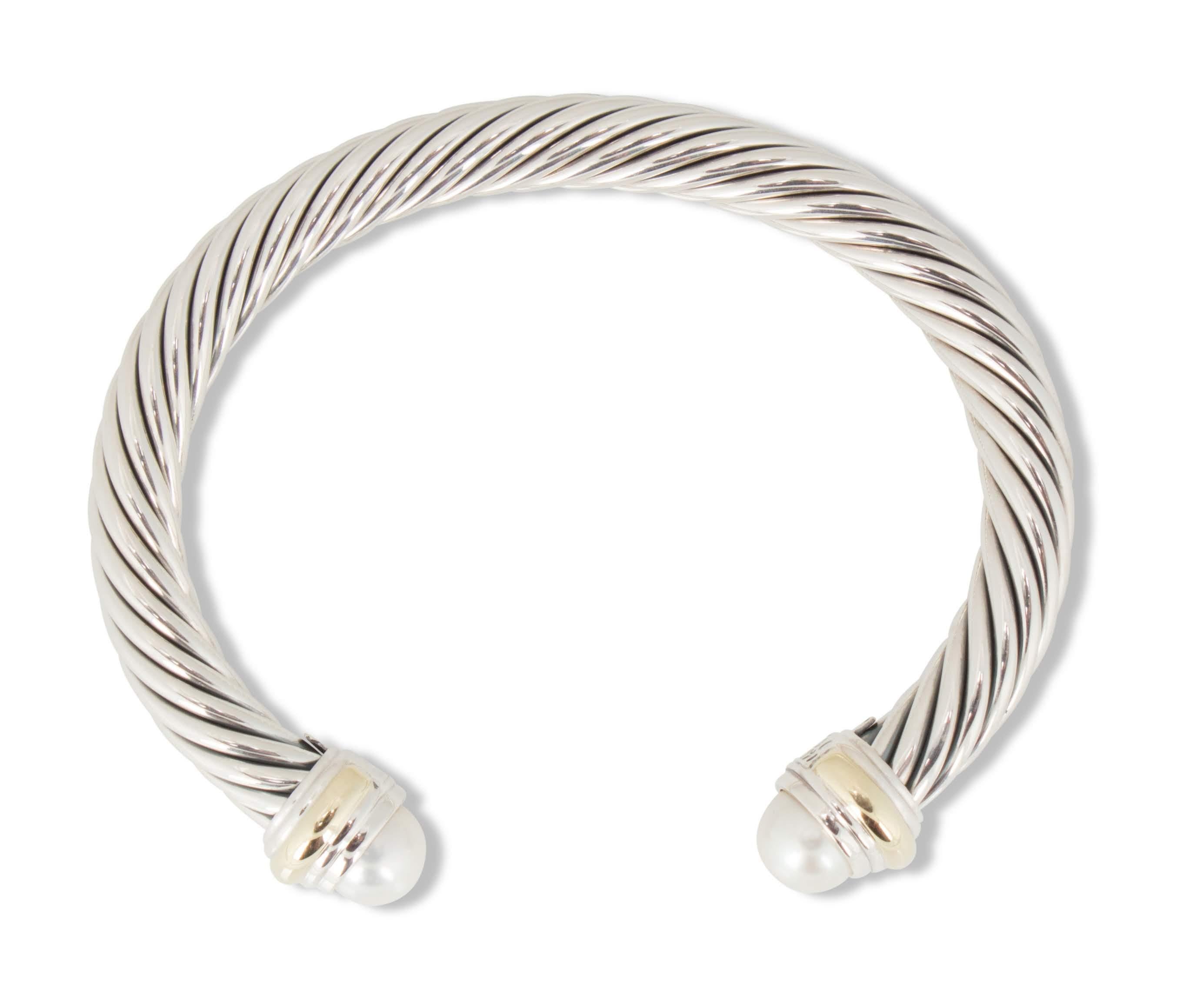 Women's David Yurman Silver and Gold Pearl Cable Bracelet