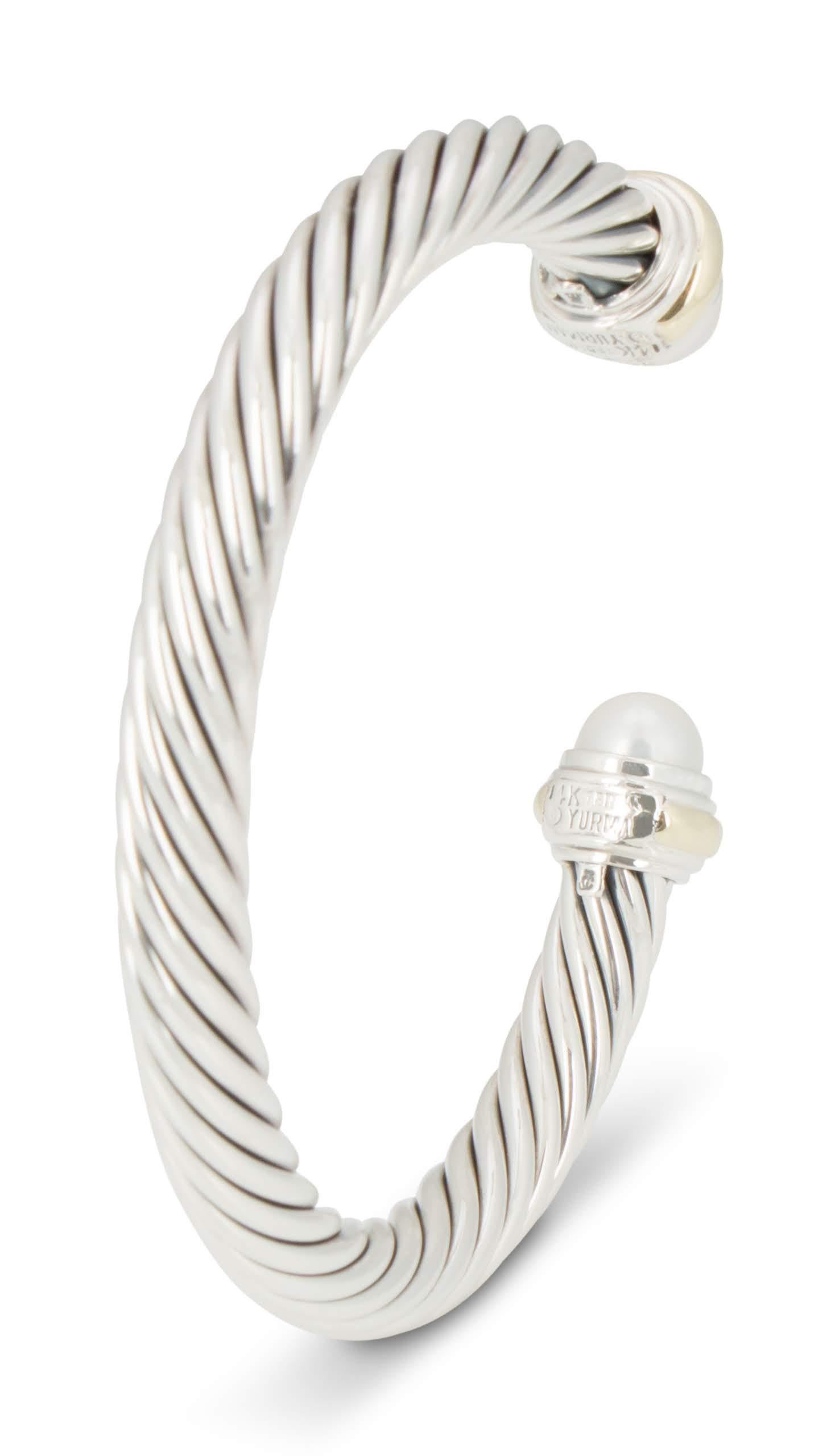 David Yurman Silver and Gold Pearl Cable Bracelet 1