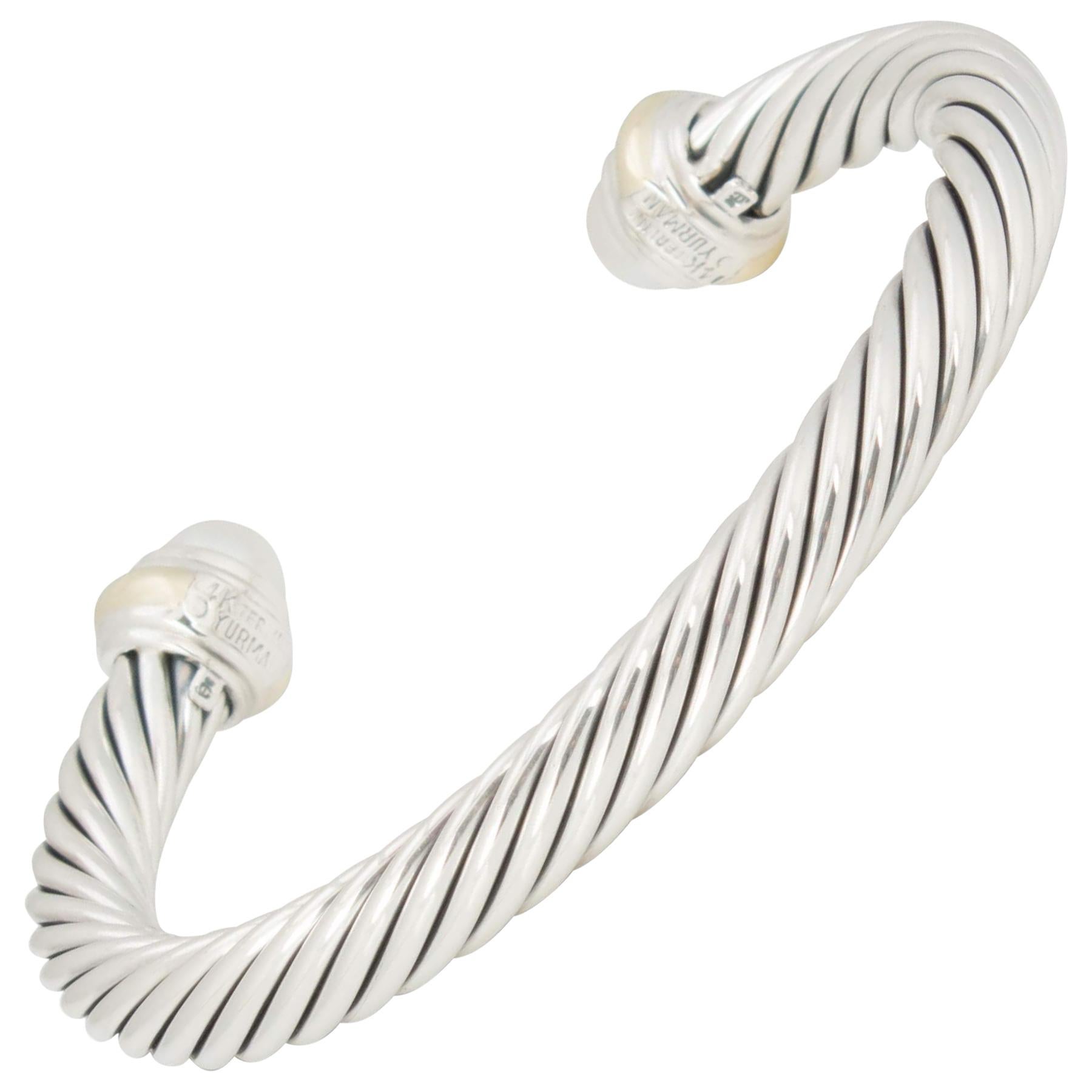 David Yurman Silver and Gold Pearl Cable Bracelet