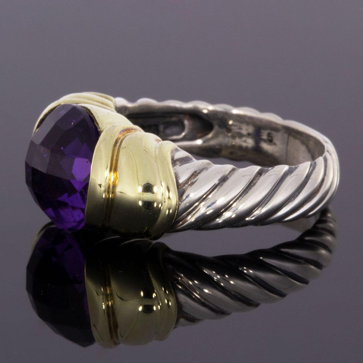Item Details:
Estimated Retail - $695.00
Brand - David Yurman
Collection - Capri
Metal - 14K Yellow Gold & Sterling Silver
Ring Size - 6.50
Sizable - Yes
Colored Stone Color - Purple

Stone 1 Information:
Stone Type - Amethyst
Stone Shape - Round