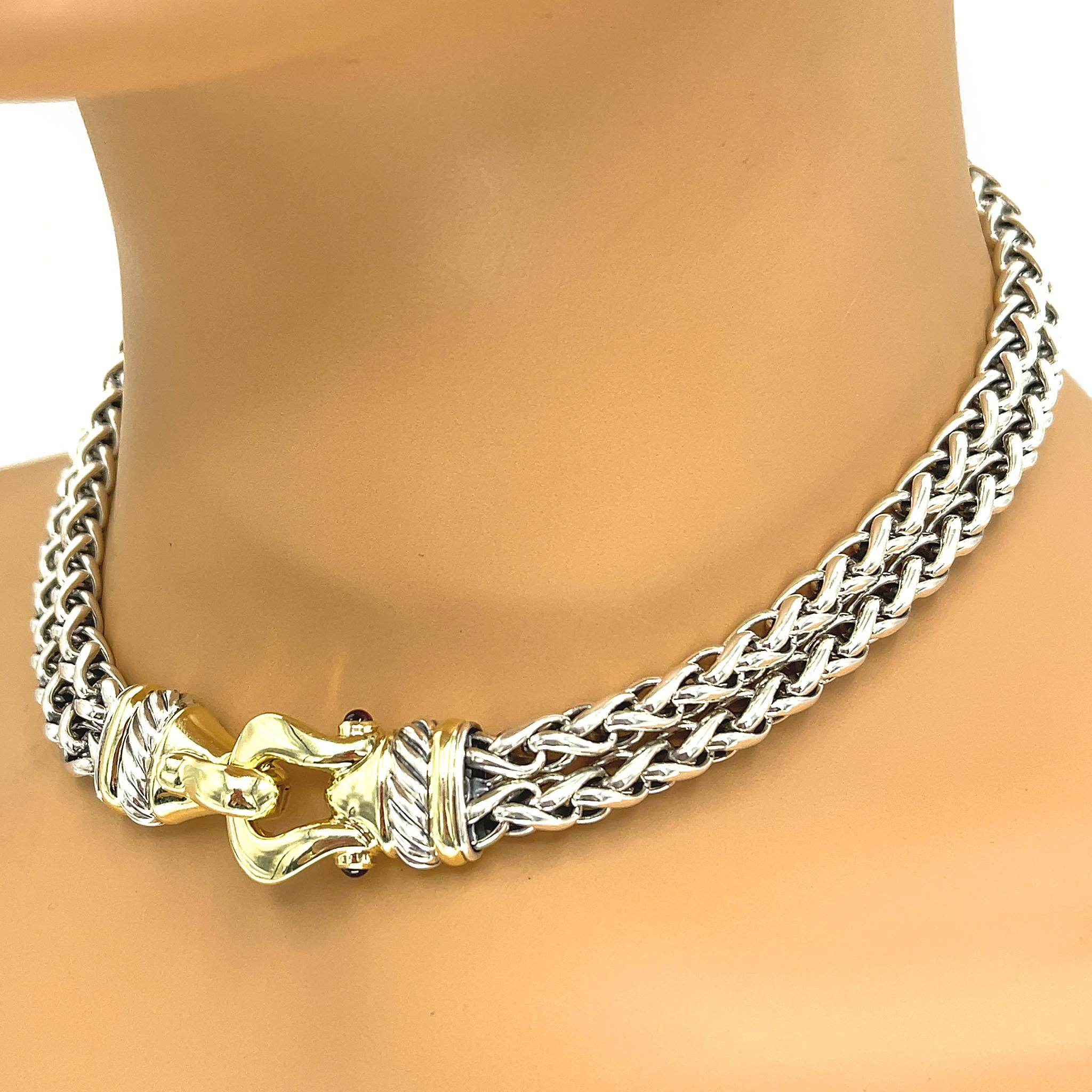 Sterling Silver and 14K Yellow Gold
Length: 16 inches
Chain Width: 6 mm
Pristine Condition