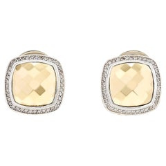 Used David Yurman Silver and Textured 18 Karat Yellow Gold Diamond Halo Earrings