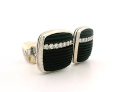 David Yurman Silver Black Onyx & Diamond Royal Cord Grooved Cufflinks (boutons de manchette cannelés en argent)