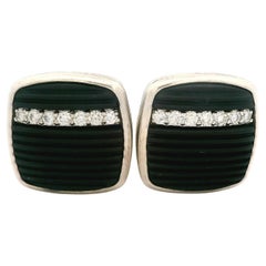 David Yurman Silver Black Onyx & Diamond Royal Cord Grooved Cufflinks