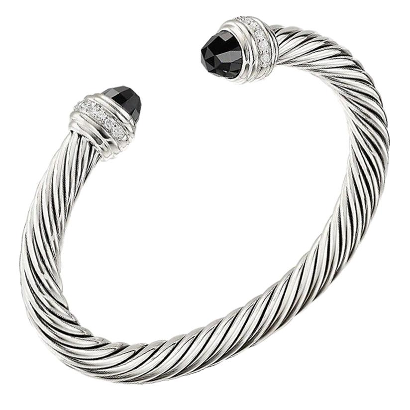 David Yurman Silver Cable Bracelet with Black Onyx & Diamonds B14391DSSABODI