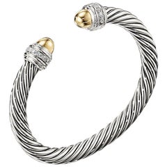David Yurman Silver Cable Bracelet with Gold Dome & Diamonds B14391DS4DGGDI