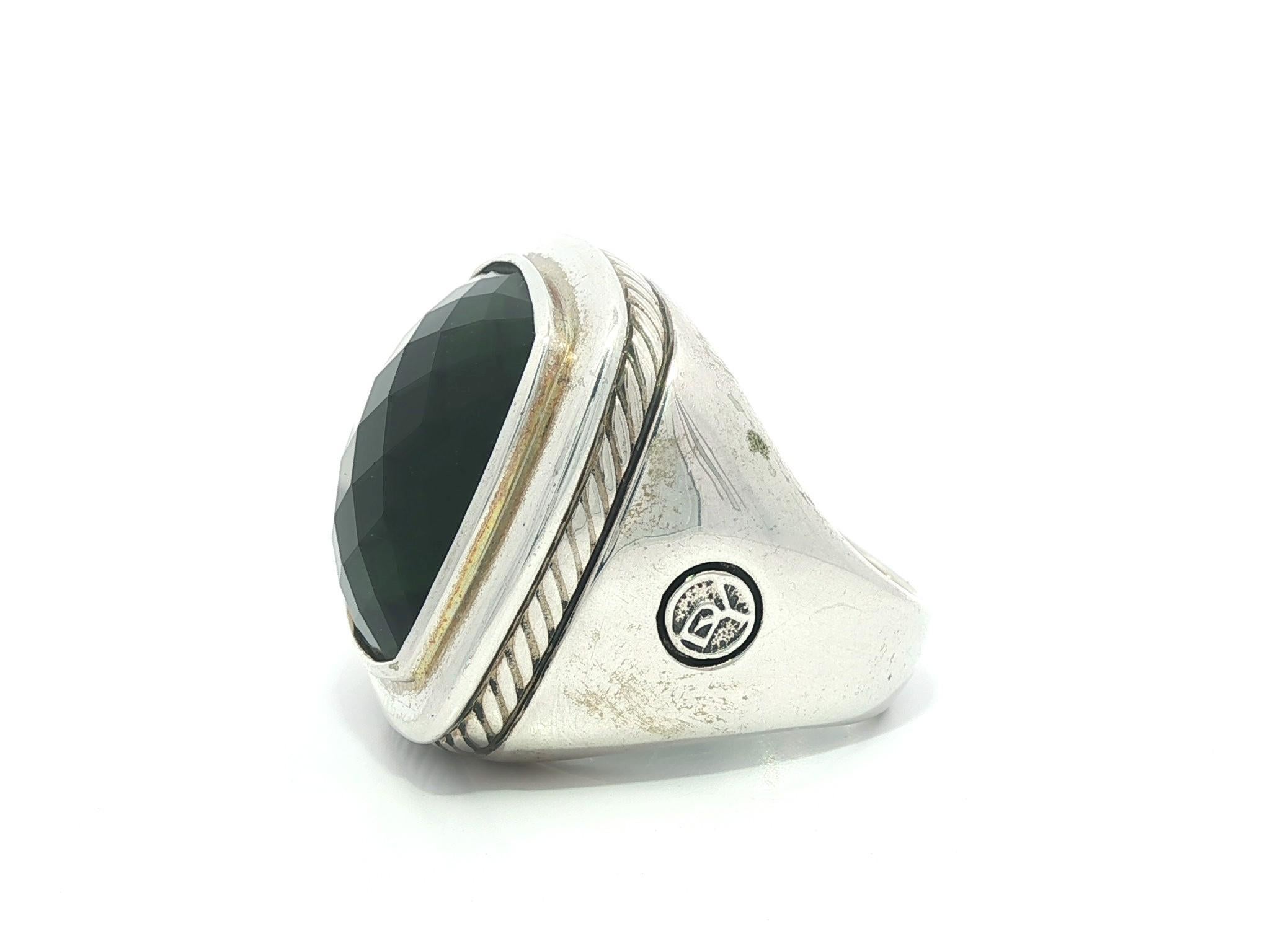 De las mujeres David Yurman Anillo Albion de 20 mm con piedra verde en forma de cojín de damero de plata en venta