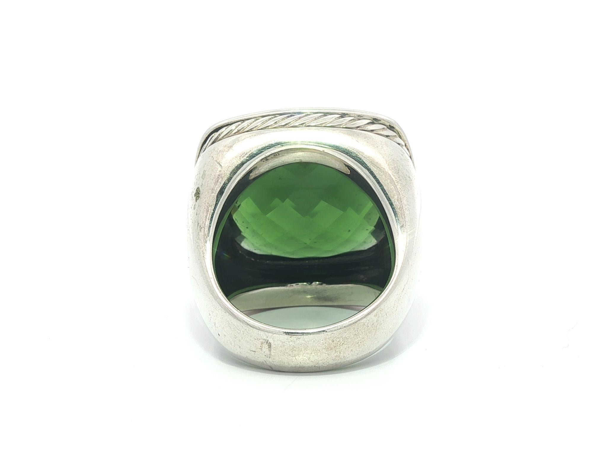 David Yurman Anillo Albion de 20 mm con piedra verde en forma de cojín de damero de plata en venta 1