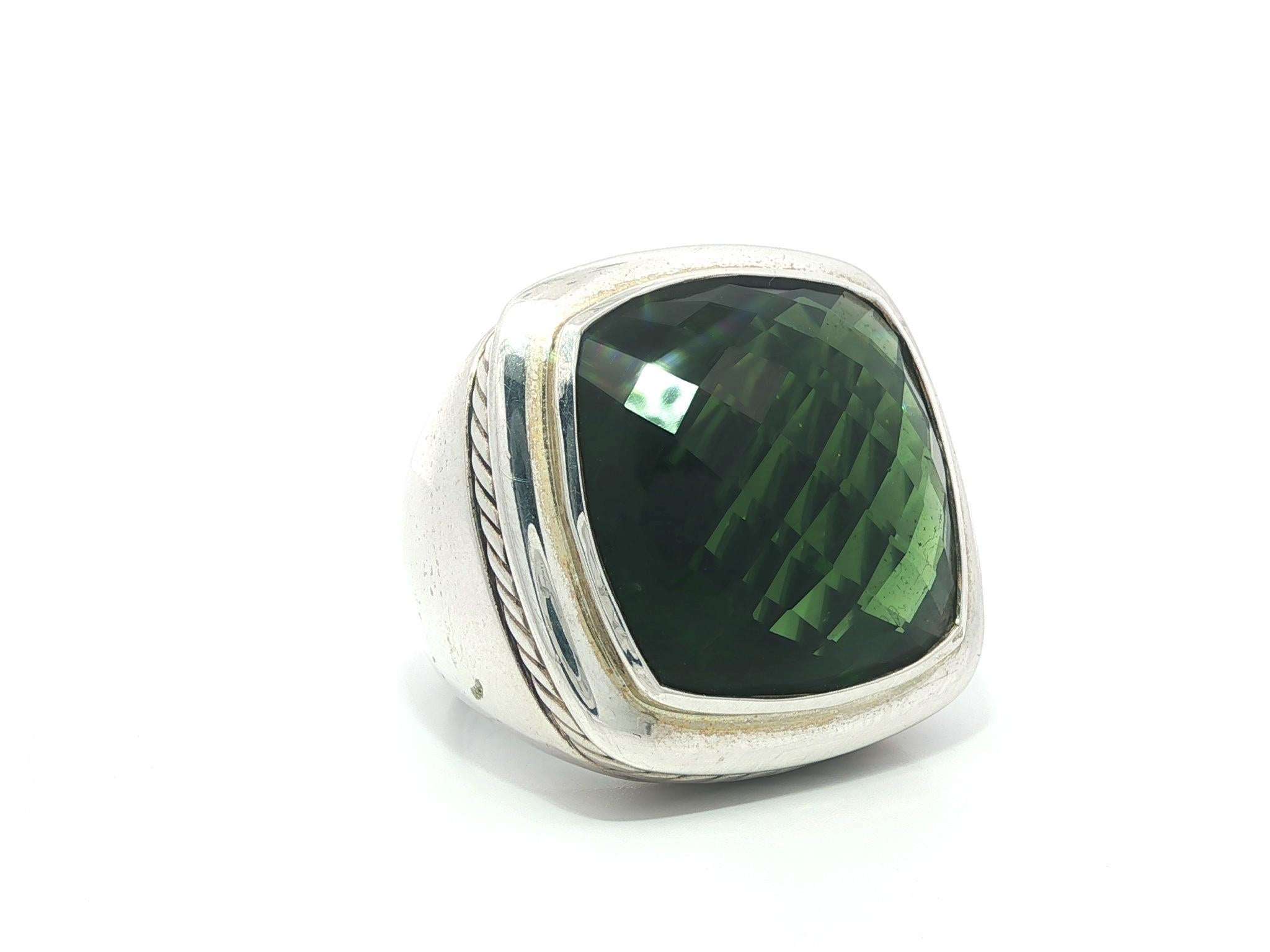 David Yurman Anillo Albion de 20 mm con piedra verde en forma de cojín de damero de plata en venta 2