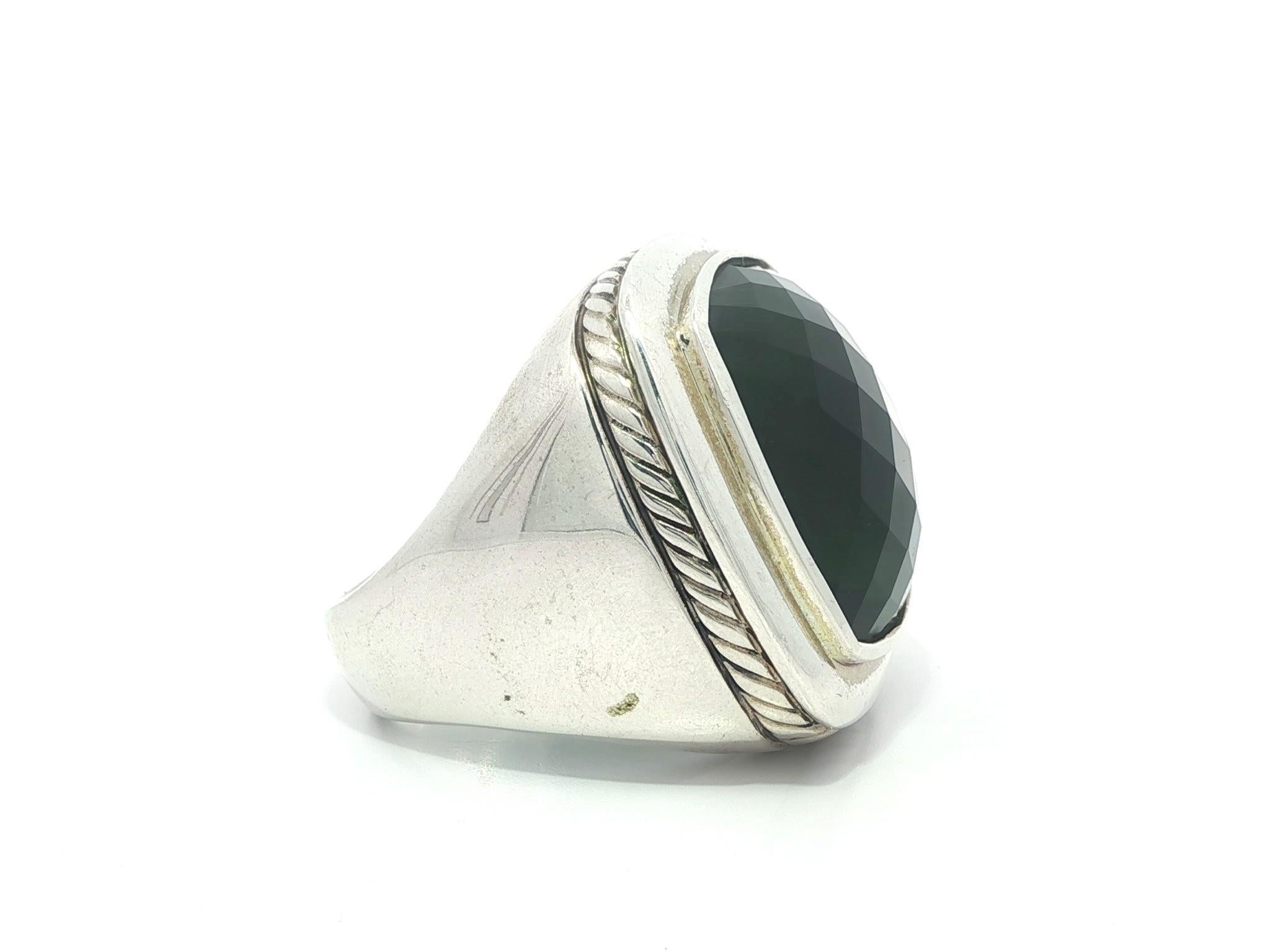 David Yurman Anillo Albion de 20 mm con piedra verde en forma de cojín de damero de plata en venta 3
