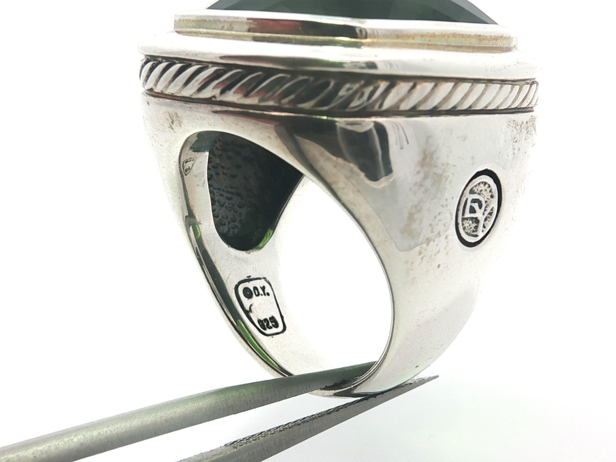 David Yurman Anillo Albion de 20 mm con piedra verde en forma de cojín de damero de plata en venta 4