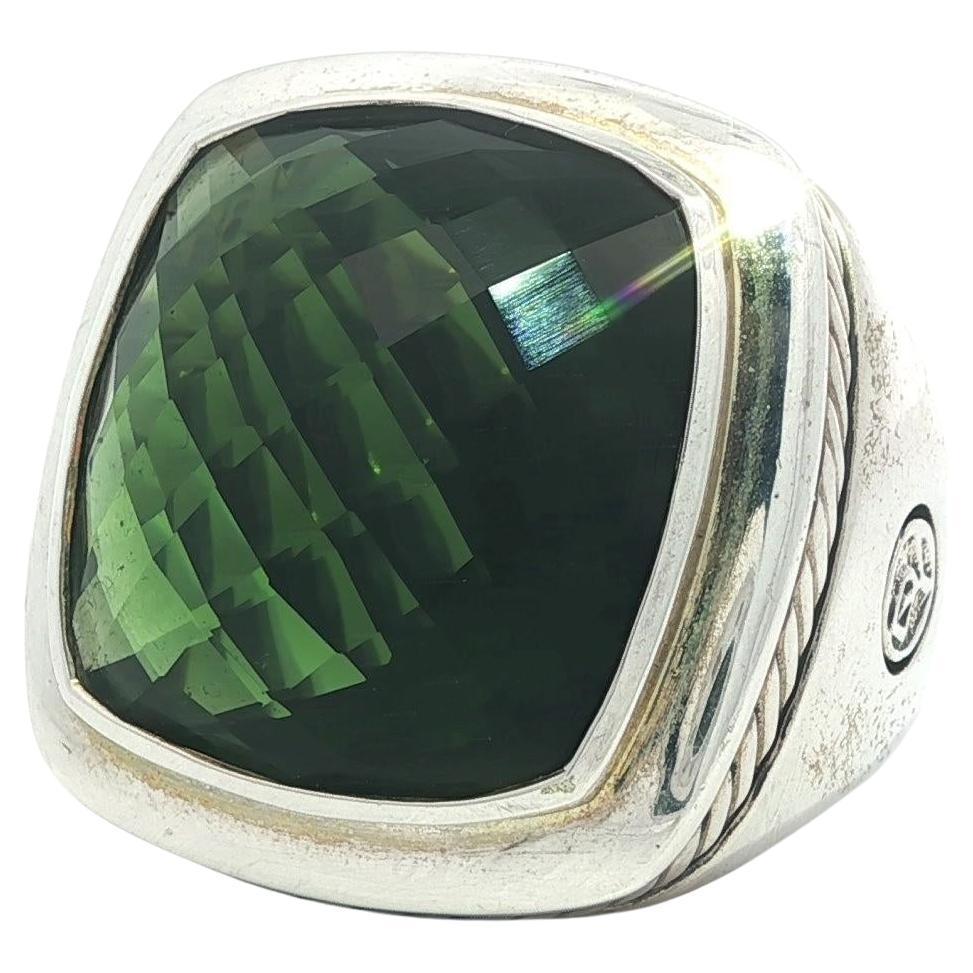 David Yurman Anillo Albion de 20 mm con piedra verde en forma de cojín de damero de plata en venta