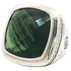 David Yurman Silver Checkerboard Cushion Green Stone Large 20mm Albion Ring