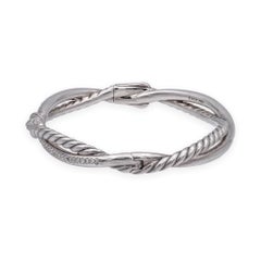 David Yurman Silver Continuance Pavé Twisted Cable Bracelet with Diamonds - Med