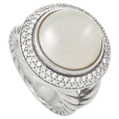 David Yurman Silver Diamond and Mobee Pearl Ring