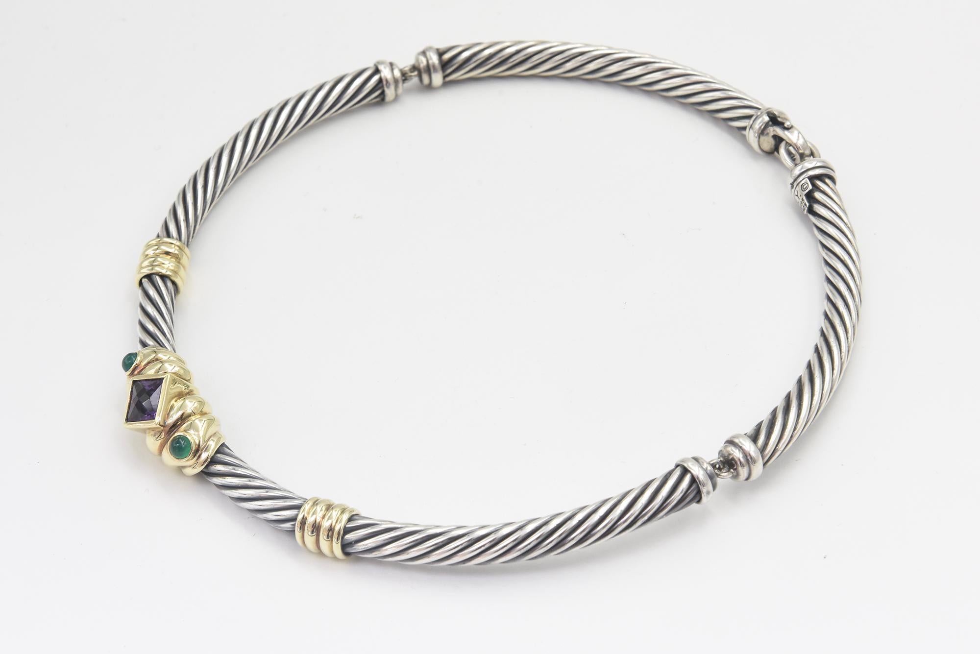 David Yurman Silber Gold Amethyst Chalcedon Renaissance Kabel Chocker Halskette im Zustand „Gut“ im Angebot in Miami Beach, FL
