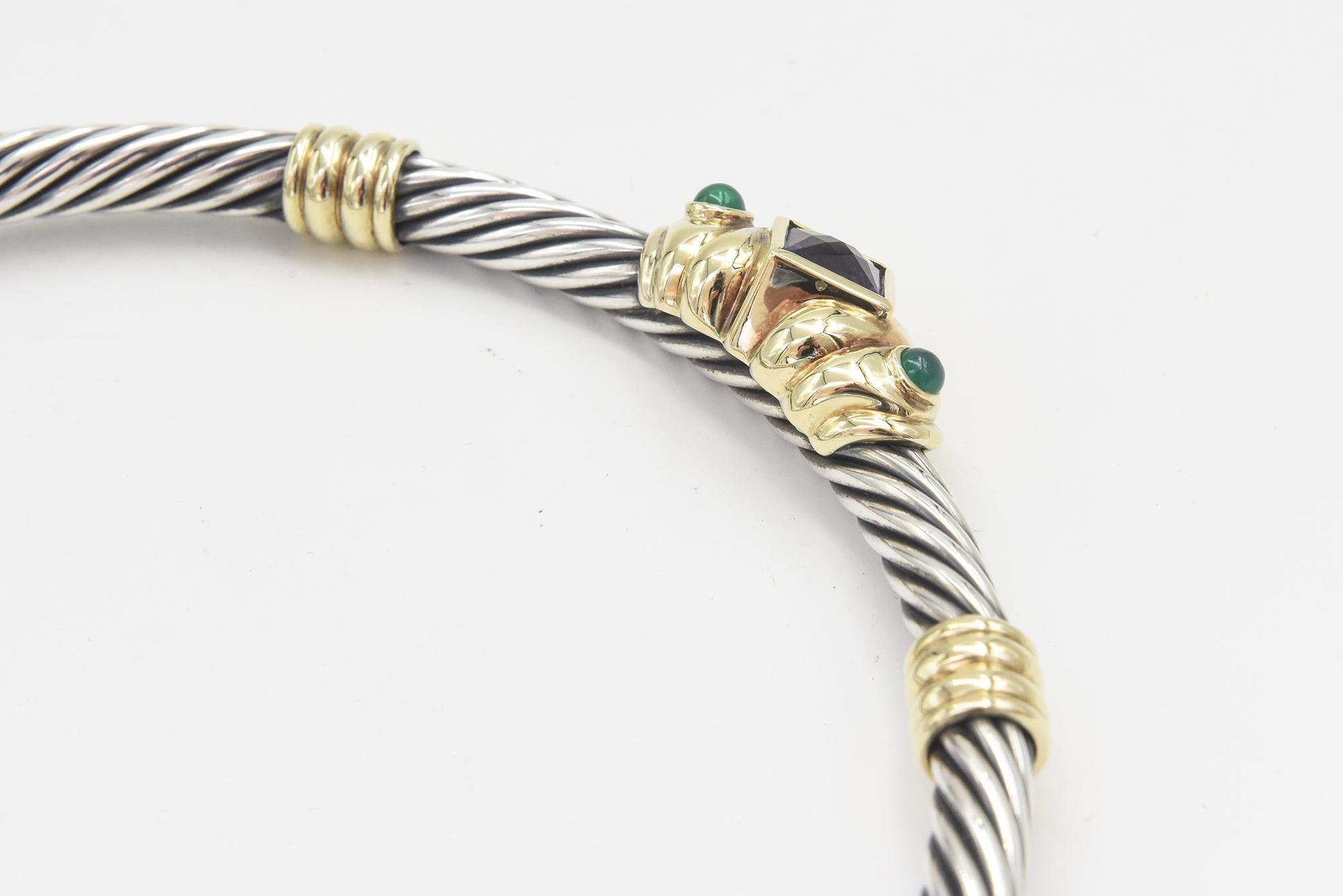 David Yurman Silber Gold Amethyst Chalcedon Renaissance Kabel Chocker Halskette im Angebot 2