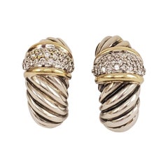 David Yurman Silver Gold and Diamond Cable Earrings