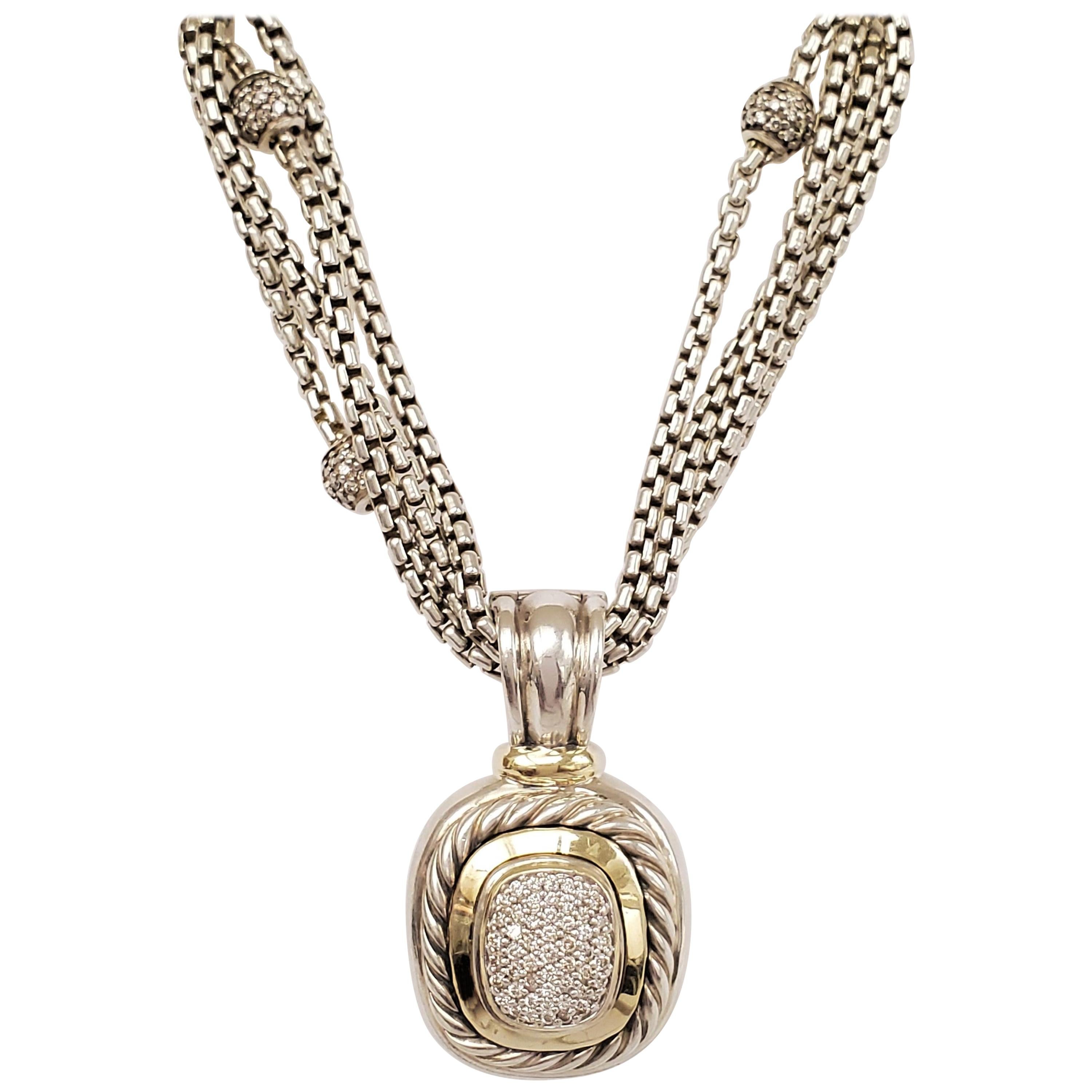David Yurman Silver Gold and Diamond Pendant Necklace