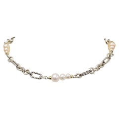 David Yurman Silver Gold and Pearl Figaro Necklace