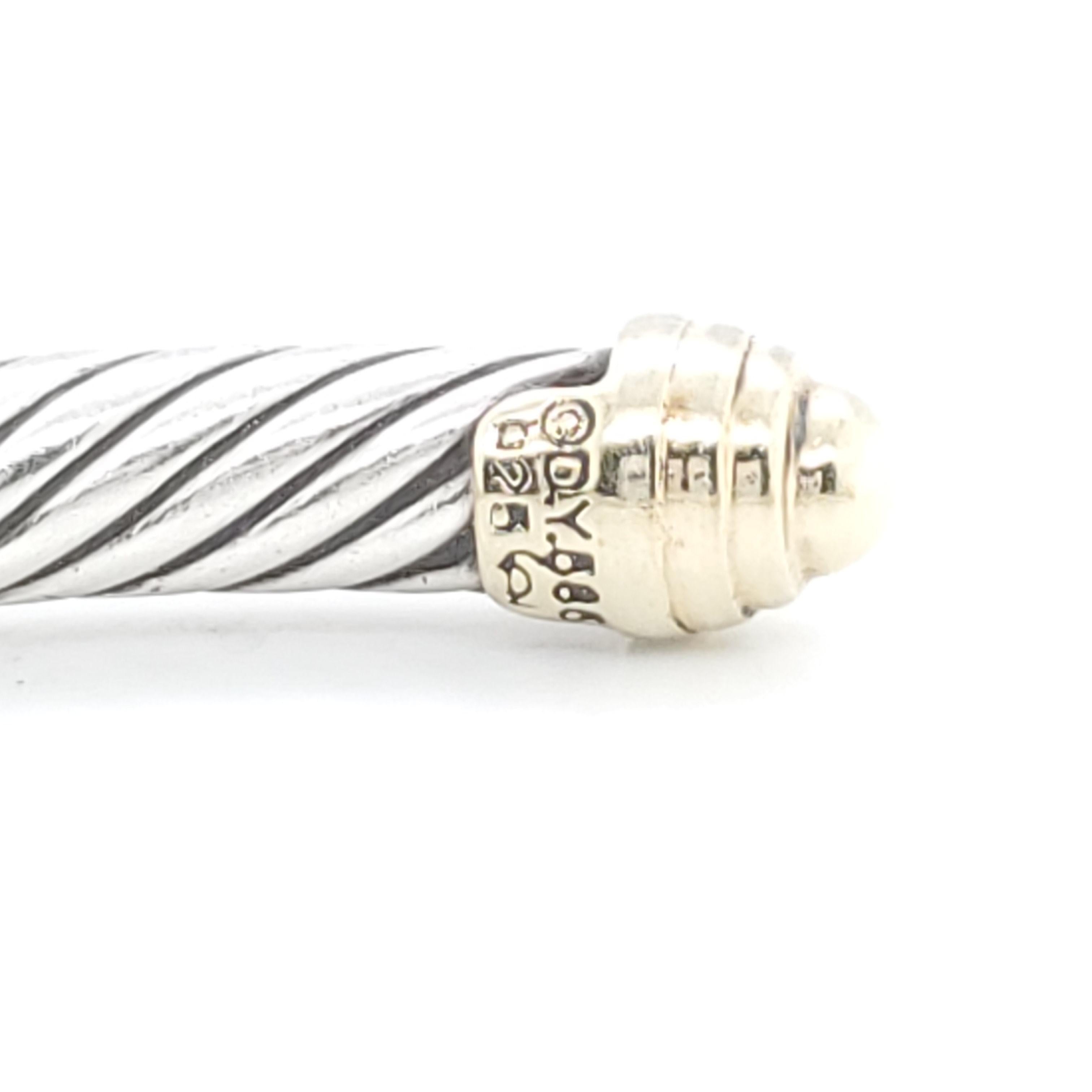 David Yurman Silver and Gold Cable Cuff Bracelet In Excellent Condition In New York, NY