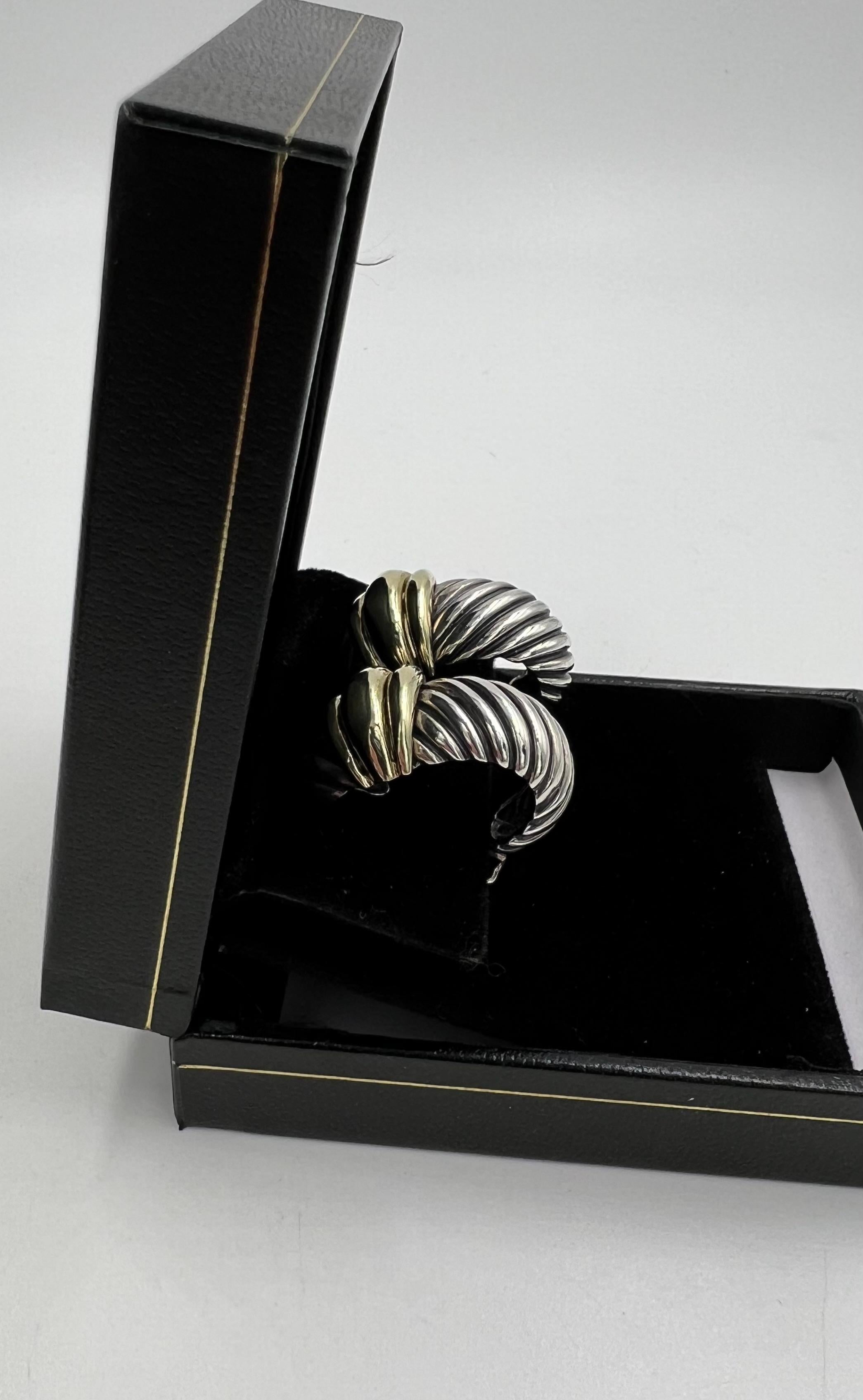 David Yurman Silver Gold J Hoop Clip On Earrings For Sale 1