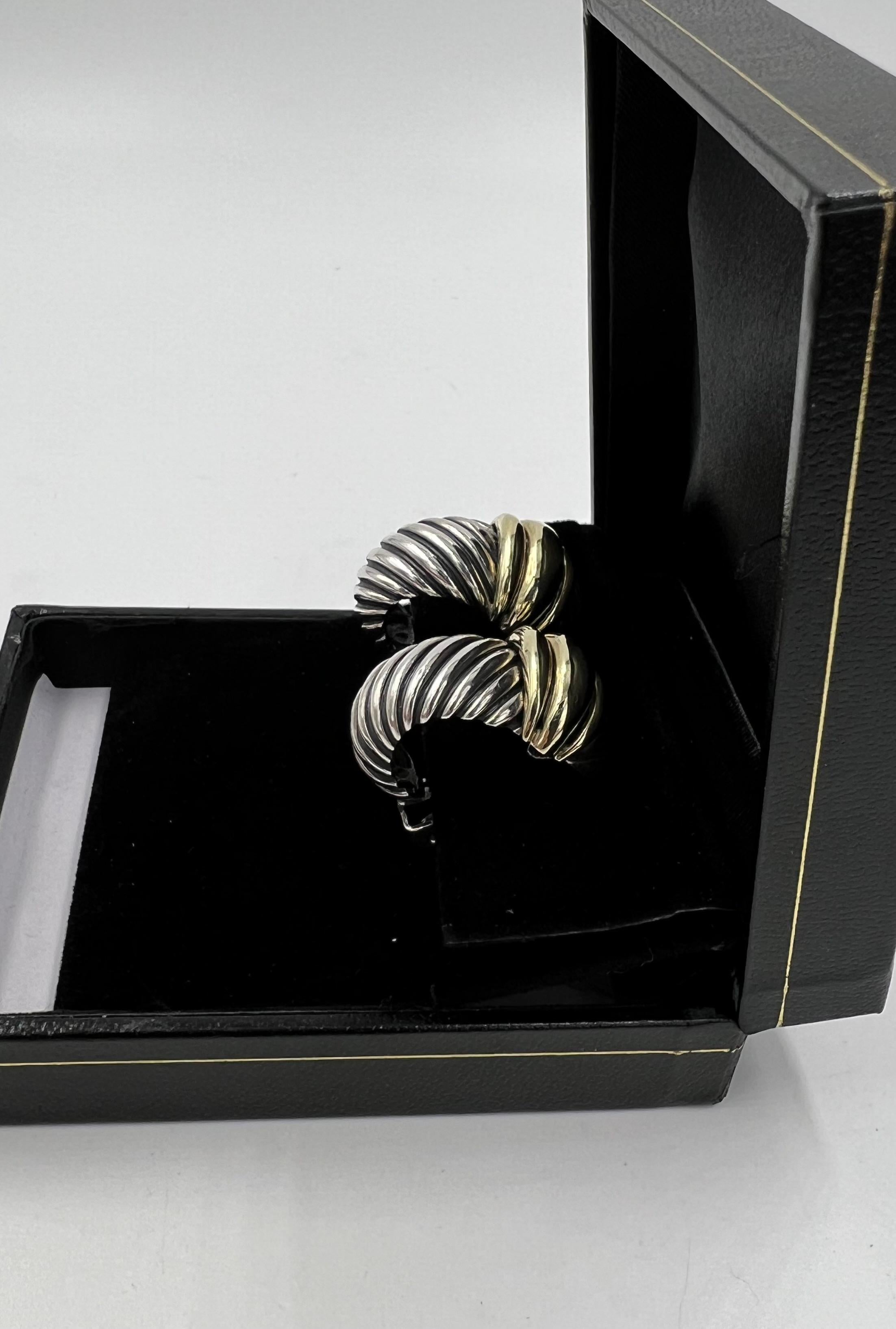 David Yurman Silver Gold J Hoop Clip On Earrings For Sale 2