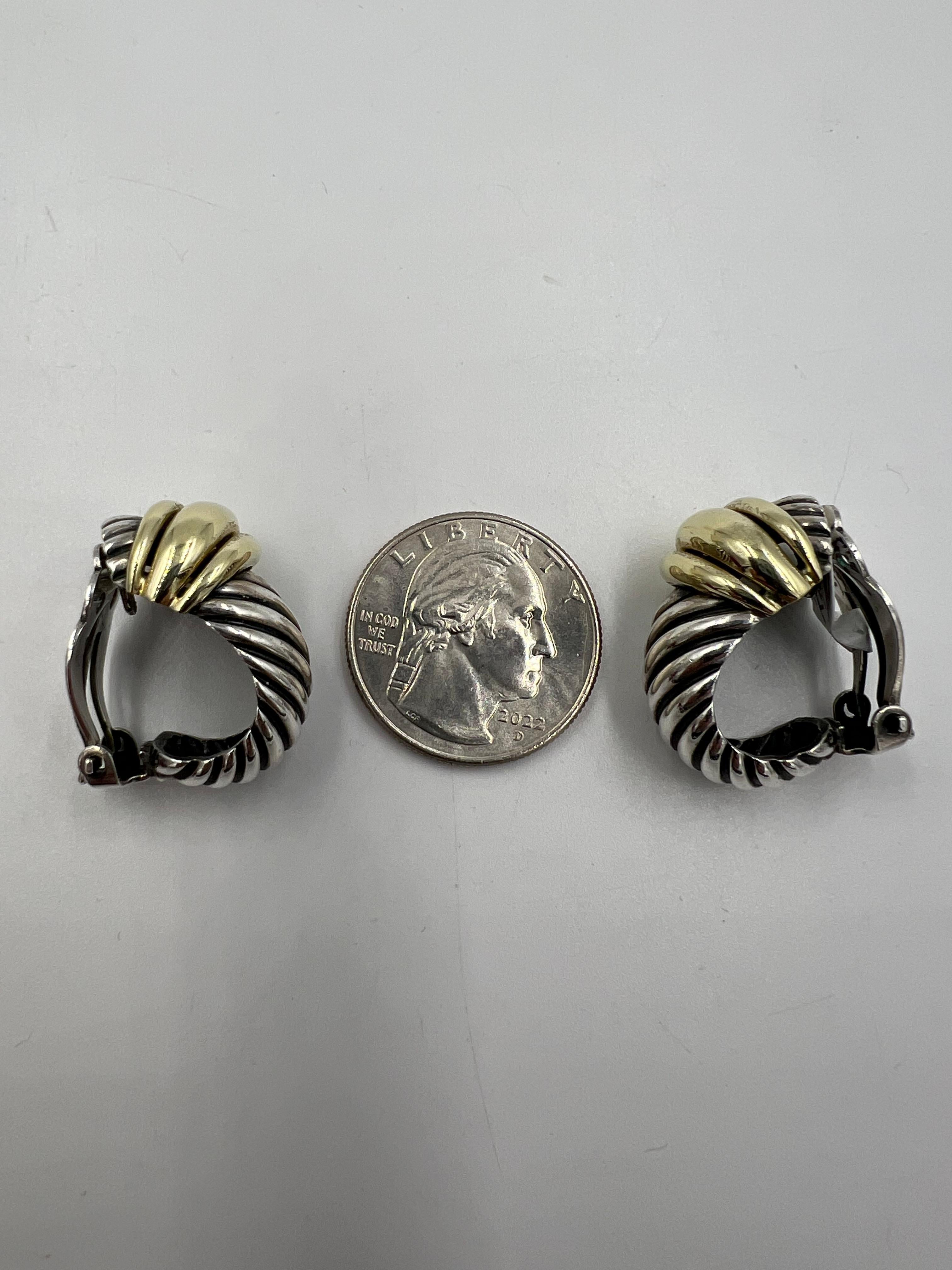 David Yurman Silver Gold J Hoop Clip On Earrings For Sale 3
