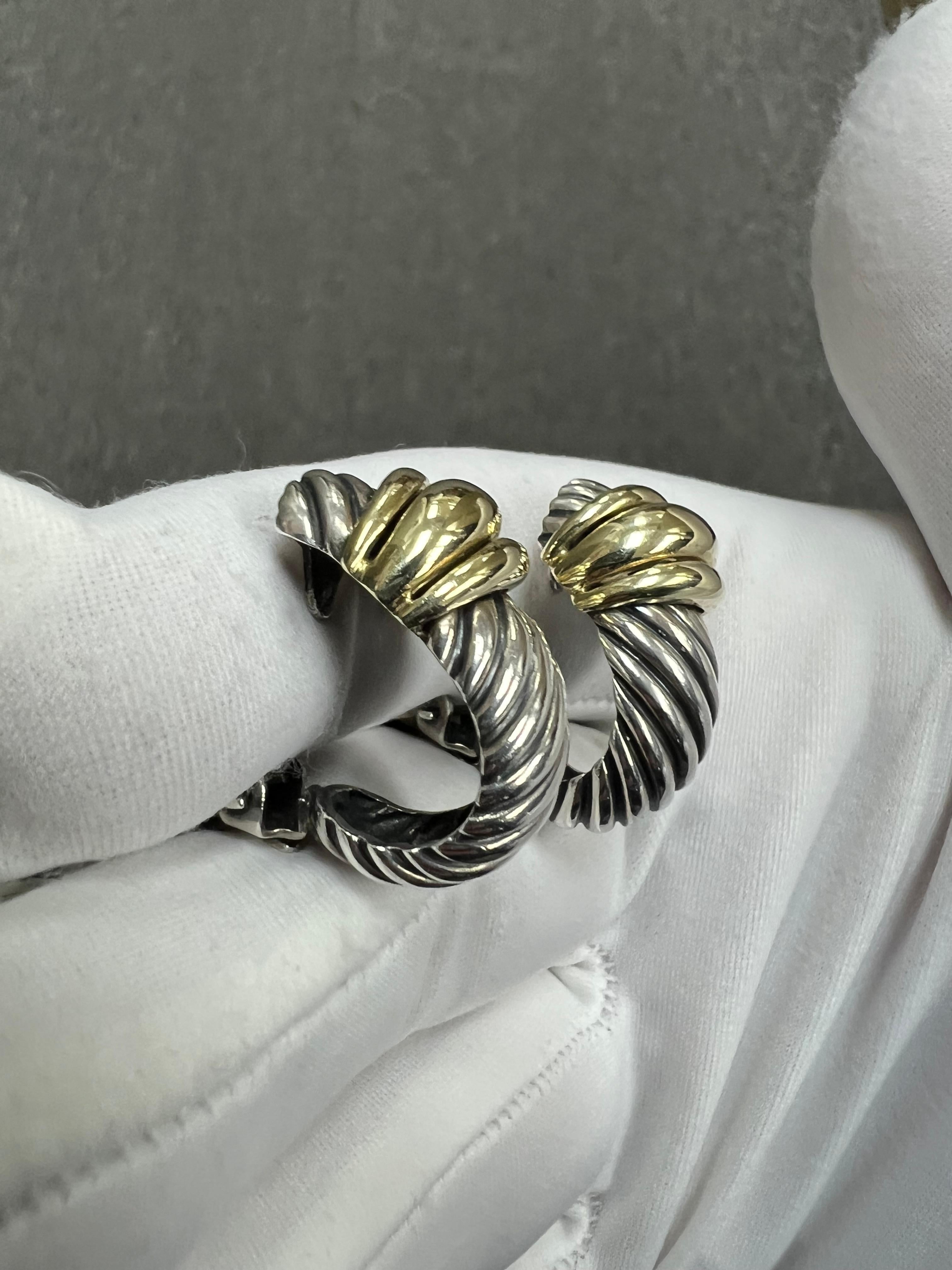 David Yurman Silver Gold J Hoop Clip On Earrings For Sale 5